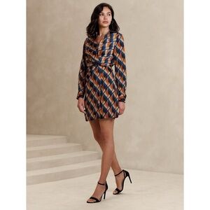 Banana Republic Satin Wrap Mini Dress in Orange Print Size 12